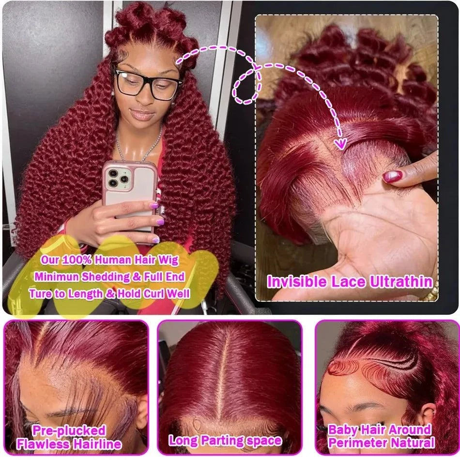 36-38 Inch Burgundy 13x6 hd Lace Frontal Wig