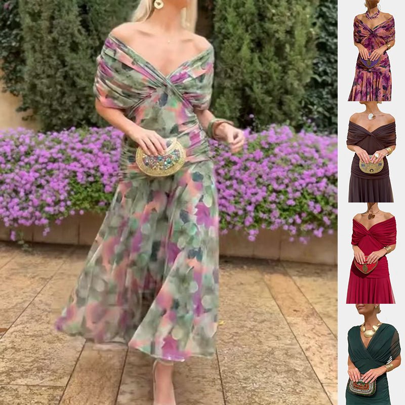 Chiffon Short - sleeved Summer V - neck Long Dress - Tucan Trading