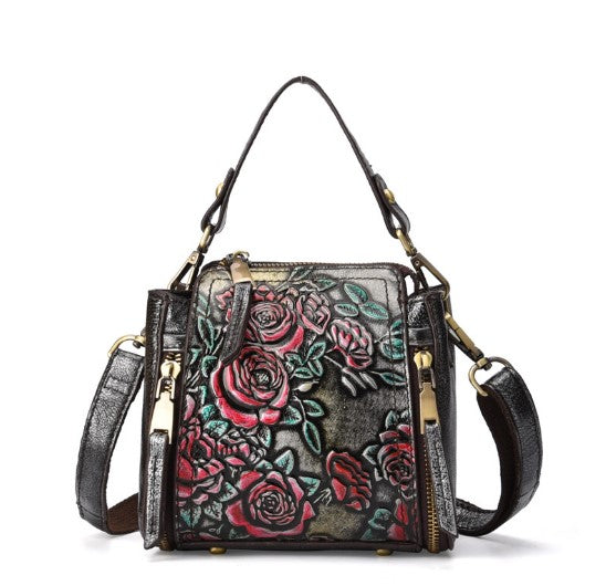 Fashionable Leather Vintage Embossed Handbag