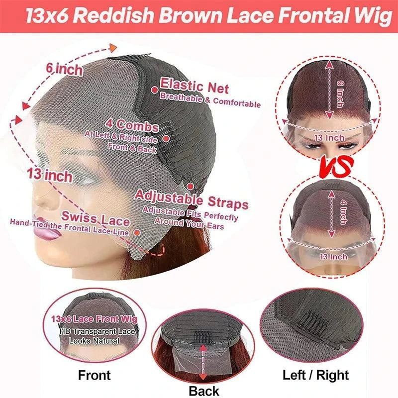 Body Wave Reddish Brown 13x6 Lace Front Human Hair Wig
