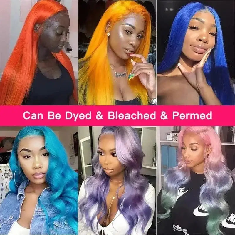 Honey Blonde 13x4 Lace Front Human Hair Wig in various vibrant colors, showcasing versatility to be dyed and styled.