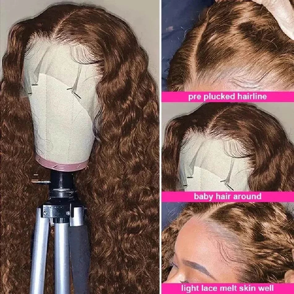 Chocolate Brown 13x6 HD Lace Frontal Curly Deep Wave Human Hair