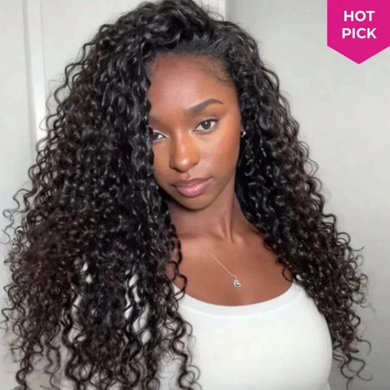 urmese Curly Human Hair 3-in-1 Half Wig