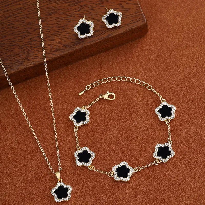 3Pcs Luxury Five Leaf Flower Pendant Necklace & Earrings - Tucan Trading