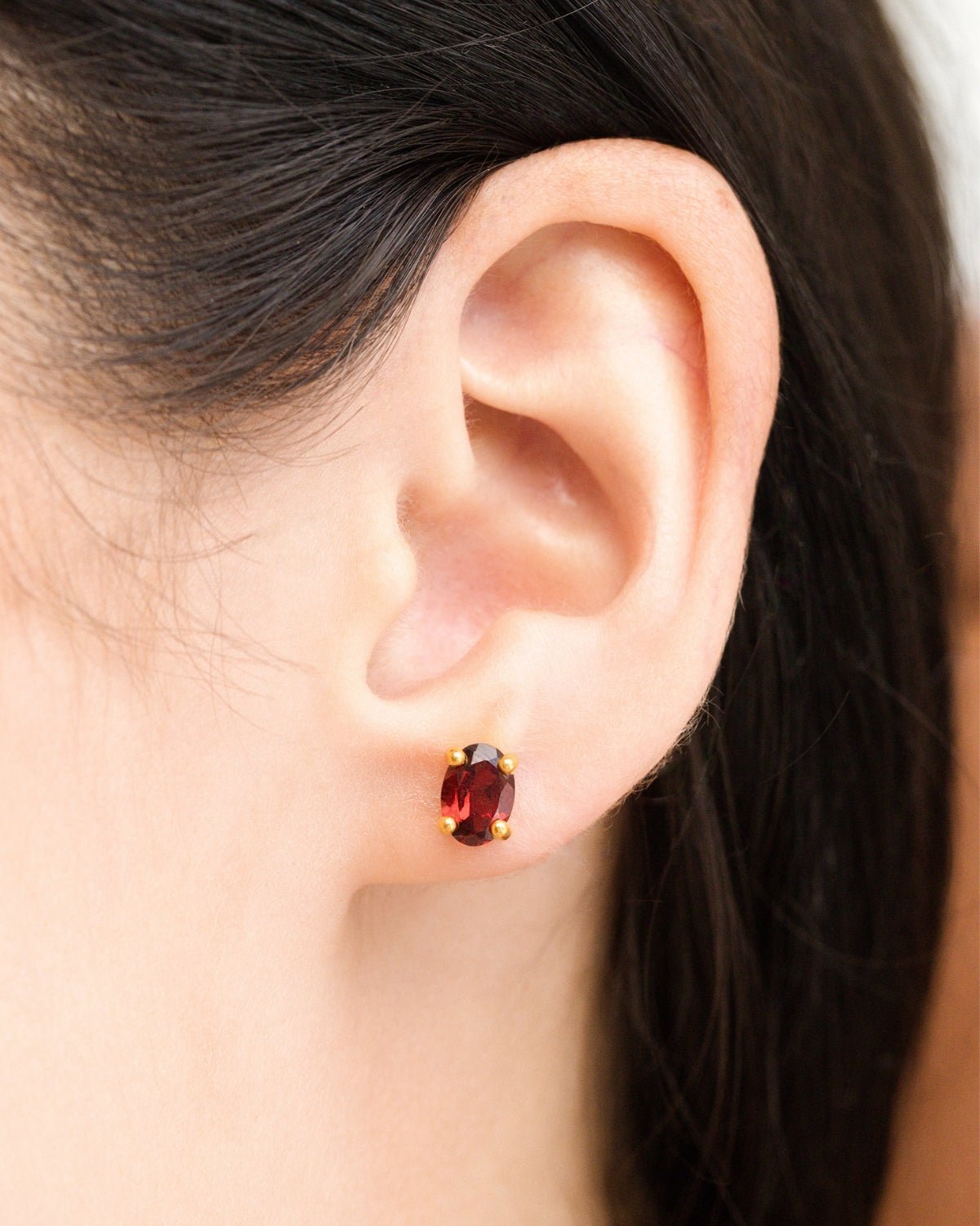 Garnet Oval Stud Earrings in 18k Gold Vermeil - Tucan Trading