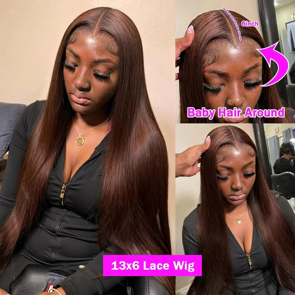 HD Chocolate Brown 13x4 Straight Lace Front Brazilian Wig