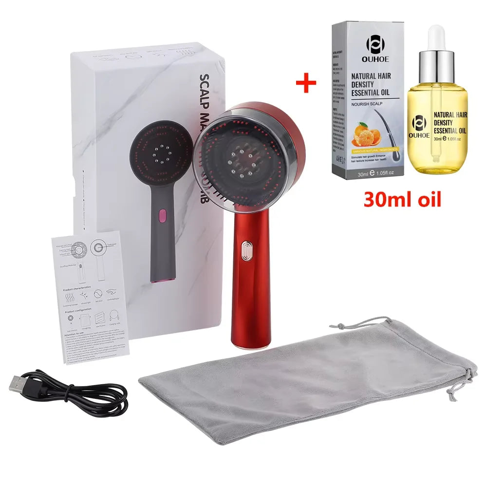 Electric Vibration Massage Comb Red Light Therapy Hair Growth Massage Scalp Brush Anti Hair Loss Liquid Oil Applicator Hair Care