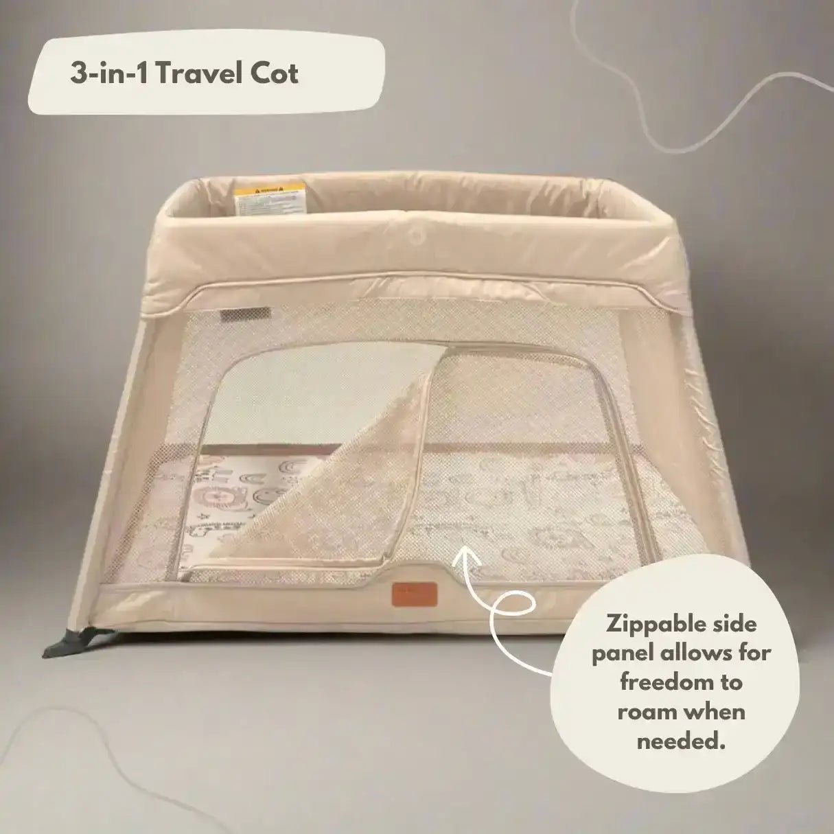 Airpod 3 Travel Cot Includes Newborn Bassinet Insert - Beige - Tucan Trading