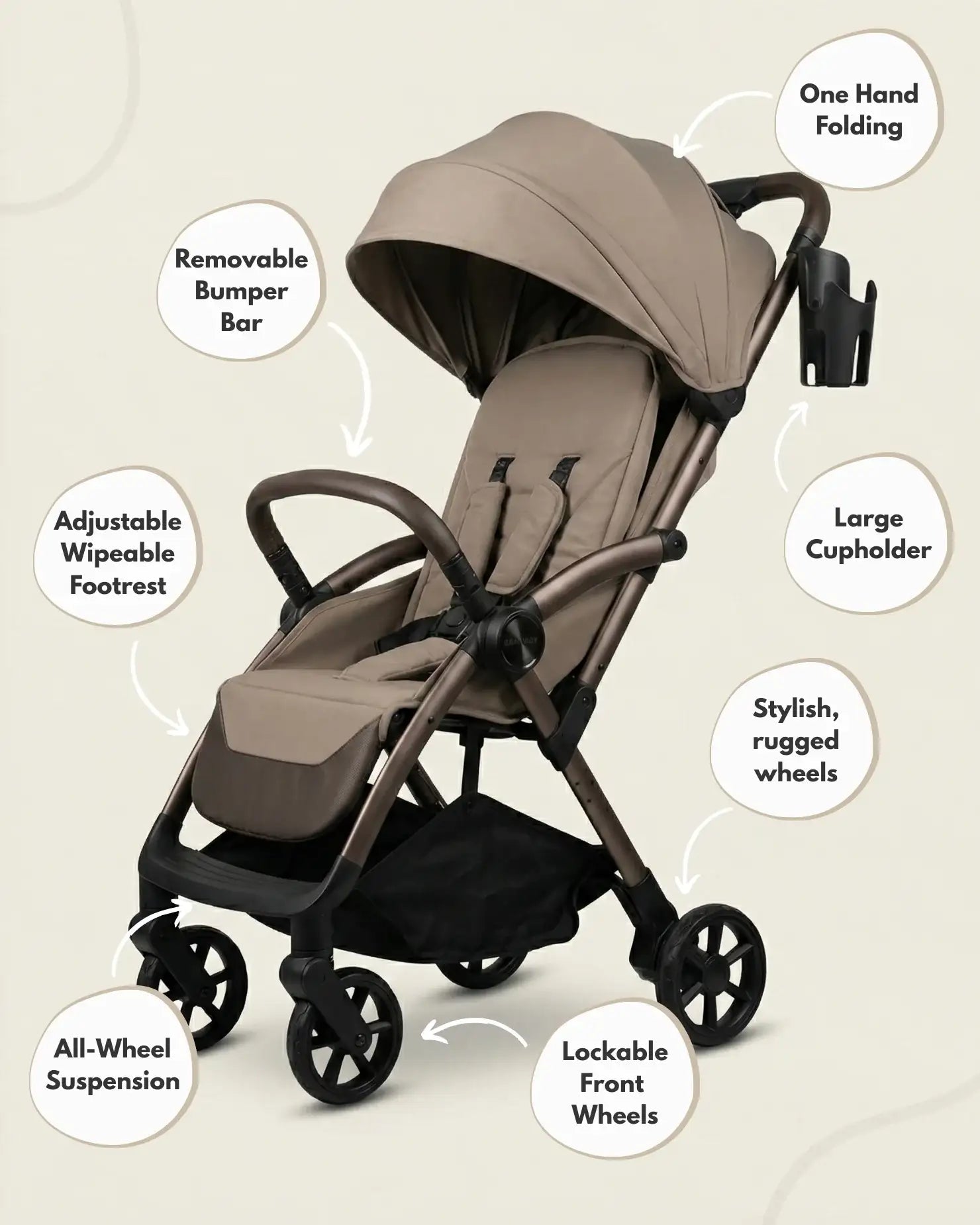 Venture Avio Compact Travel Baby Stroller - Truffle - Tucan Trading