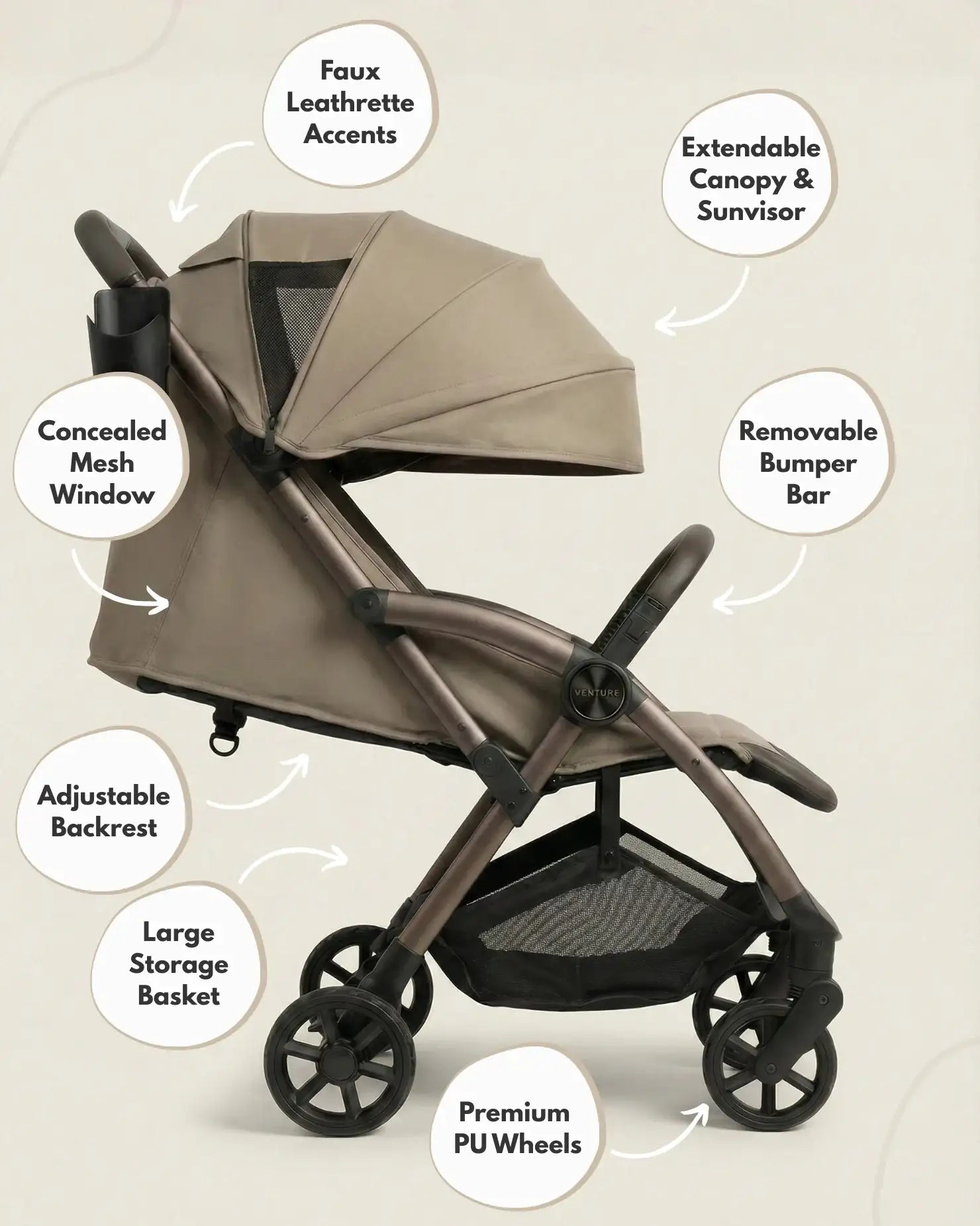 Venture Avio Compact Travel Baby Stroller - Truffle - Tucan Trading