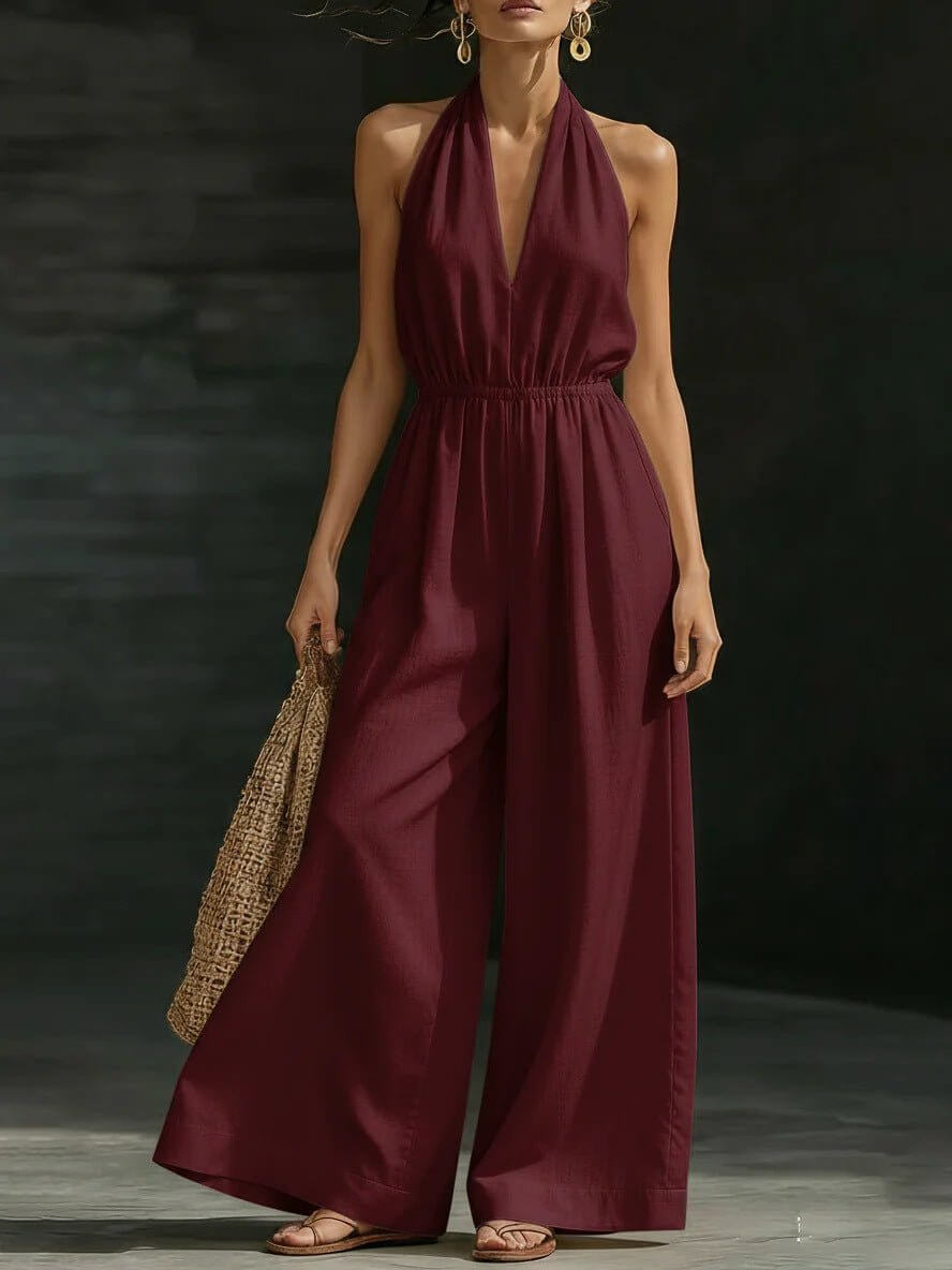 Casual Halter Neck Jumpsuit For Women | V-Neck Jumpsuit Women
