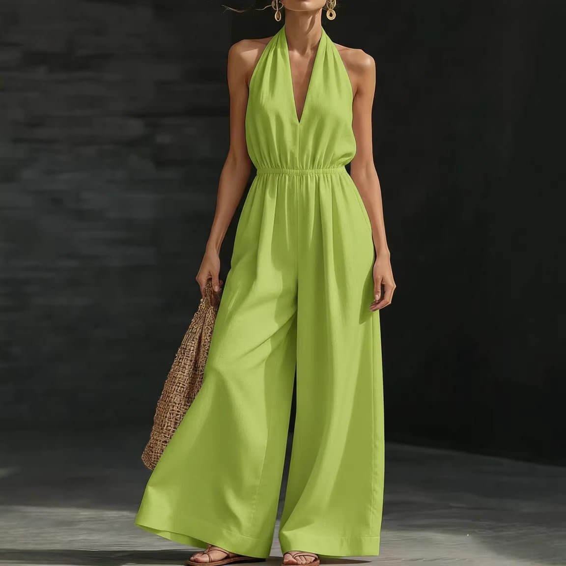 Casual Halter Neck Jumpsuit For Women | V-Neck Jumpsuit Women