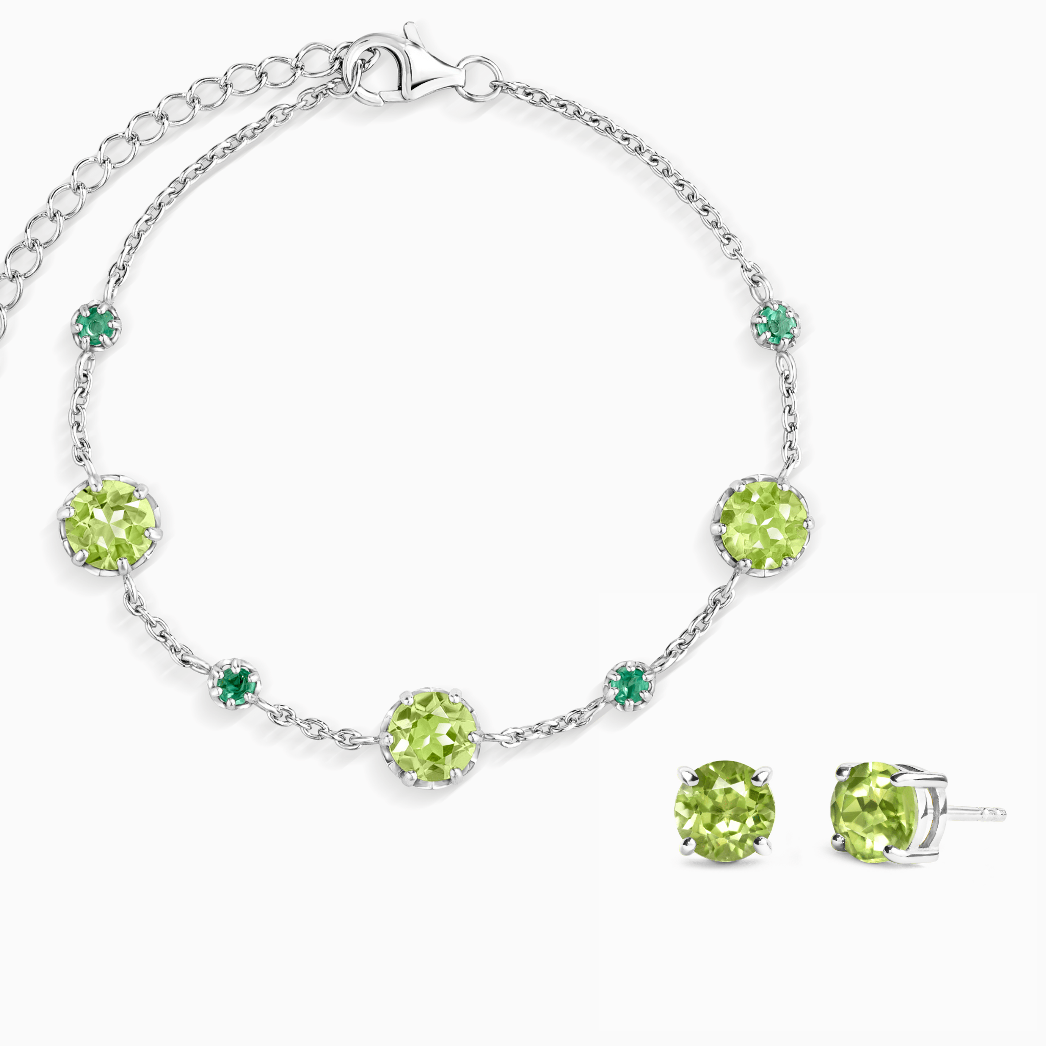 Emerald & Peridot Jewellery Set in Sterling Silver - Tucan Trading