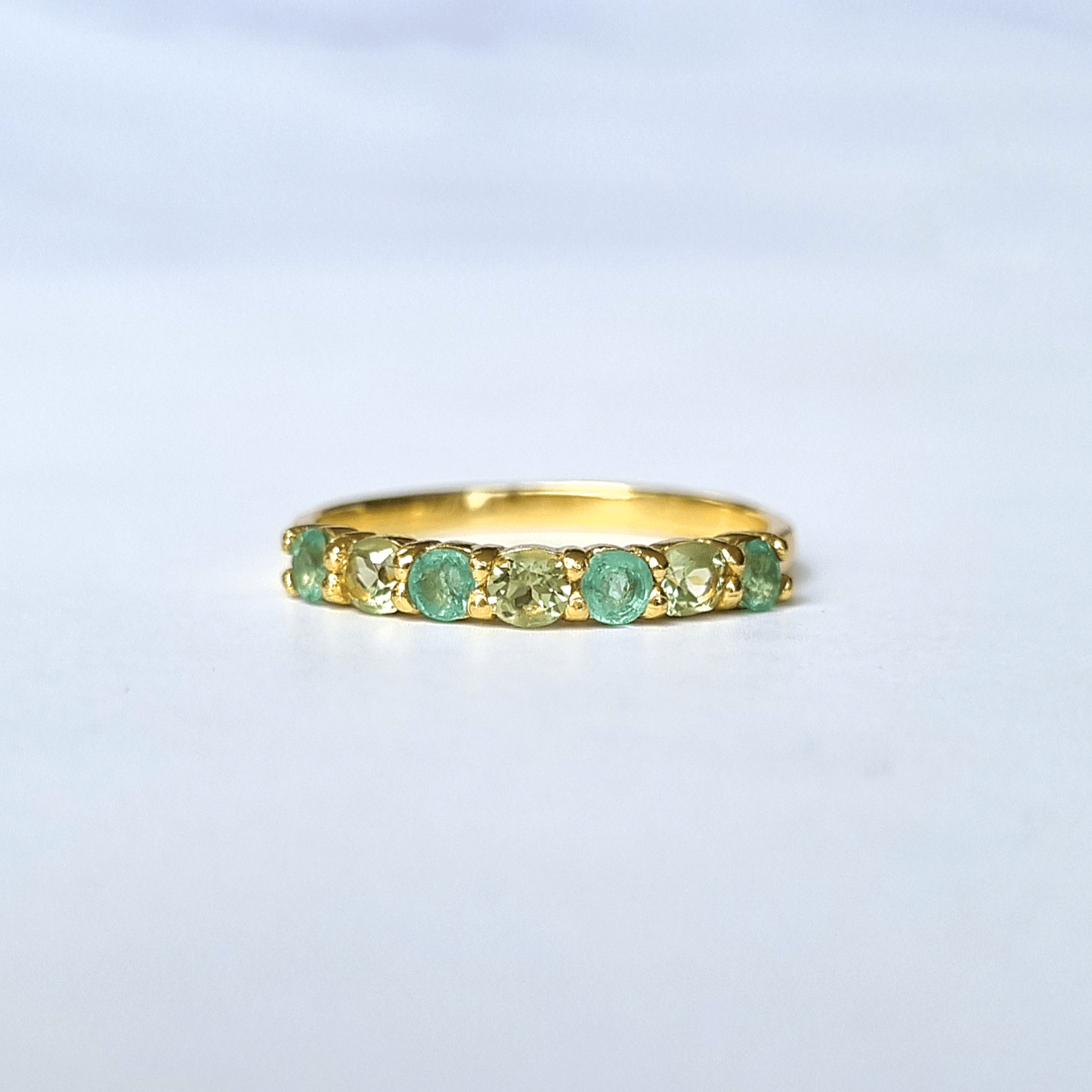 Emerald & Peridot Half Eternity Band in 18K Gold Vermeil Ring - Tucan Trading