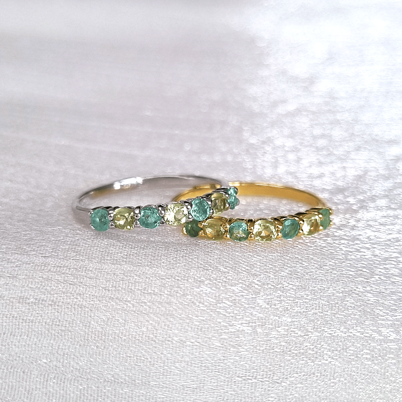 Emerald & Peridot Half Eternity Band in 18K Gold Vermeil Ring - Tucan Trading
