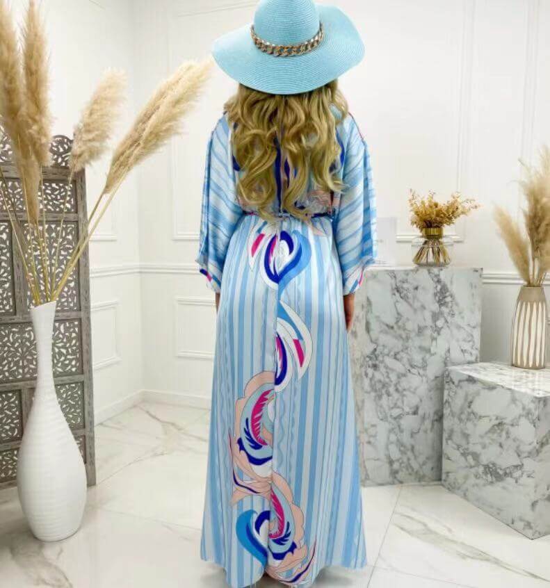 Women’s V - Neck Short Sleeve Printed Maxi Dress | Long Floral Dress - Tucan Trading