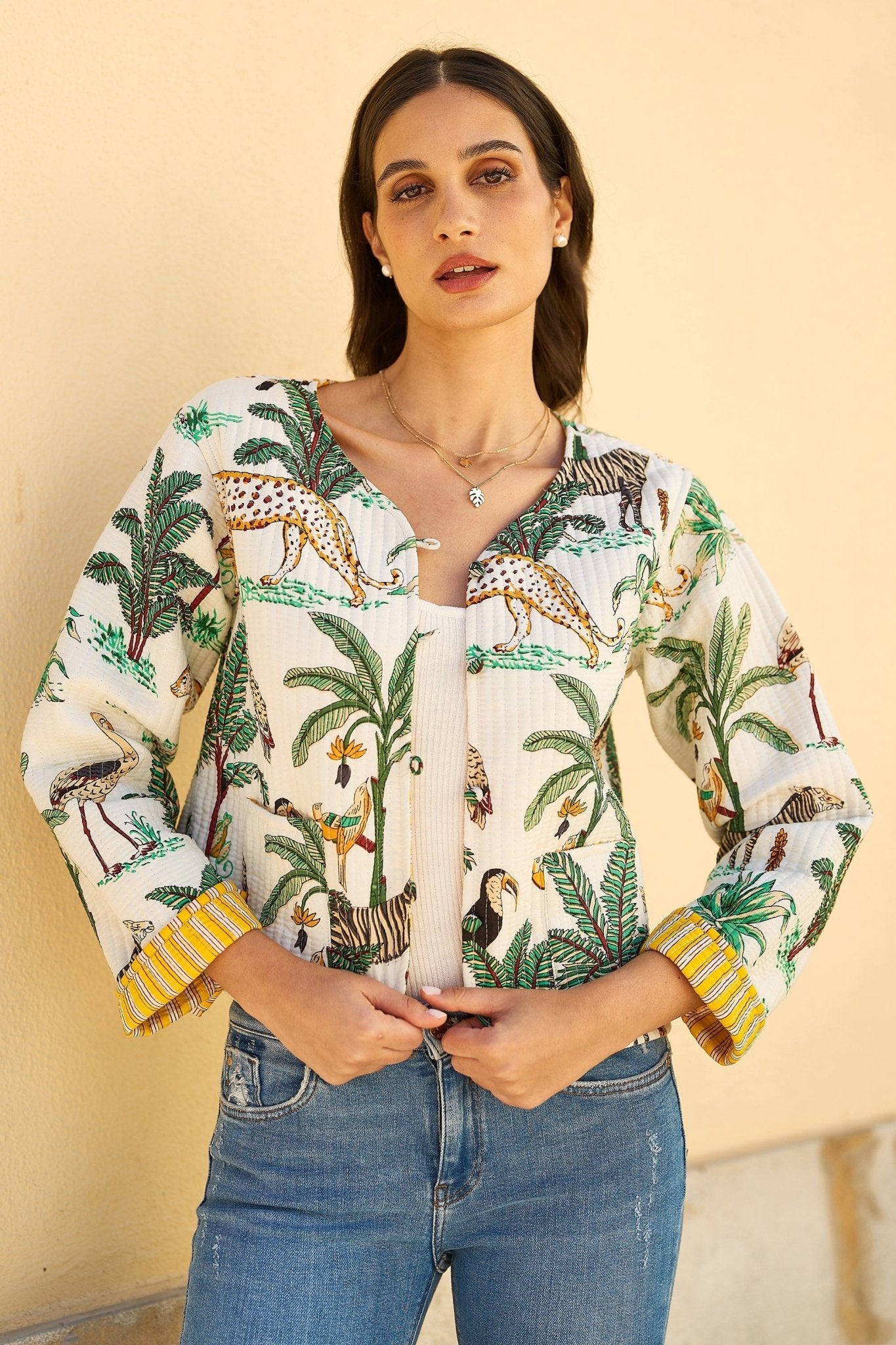 Yumi White Animal Reversible Cotton Quilted Jacket - Tucan Trading