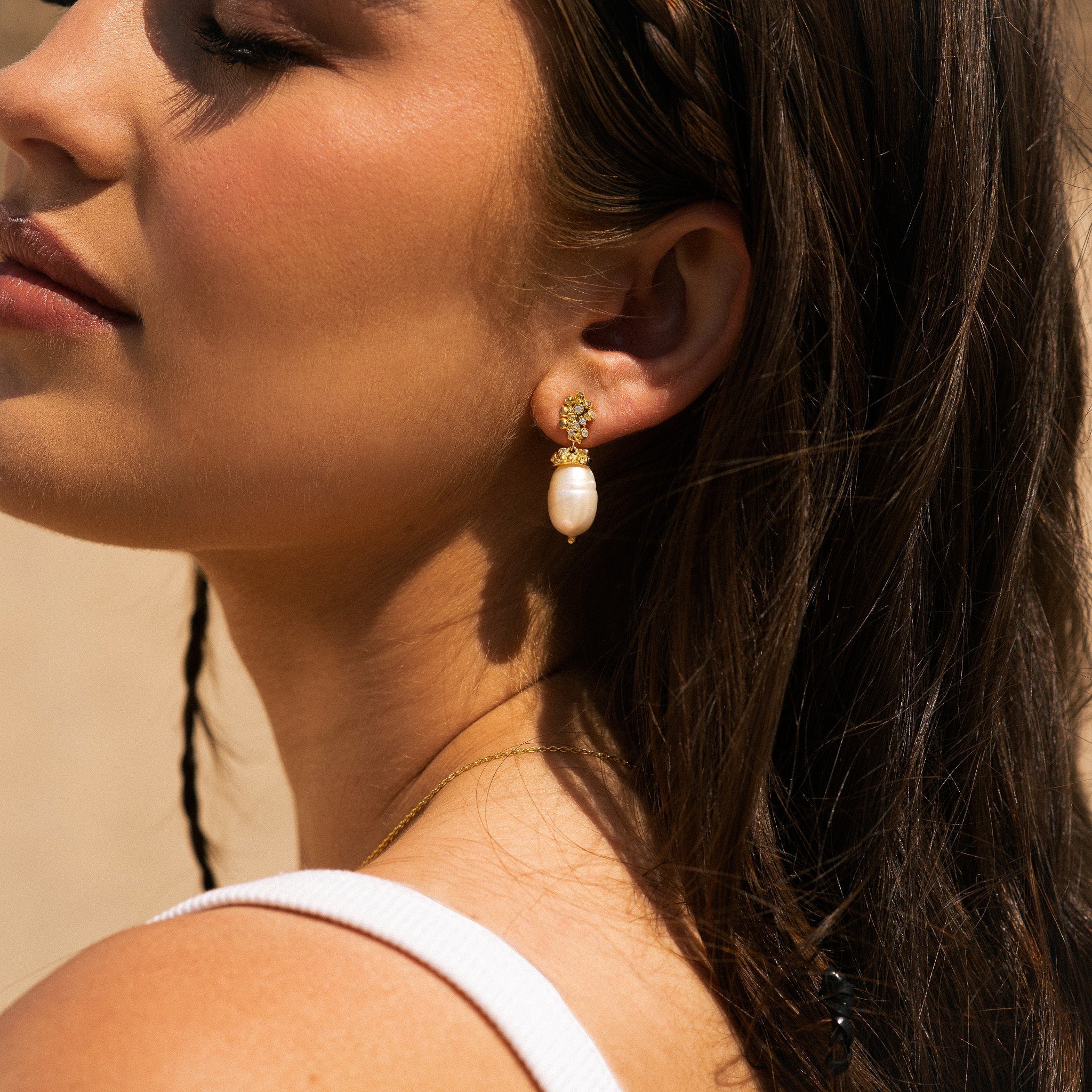 Gold Baroque Pearl Earrings - Lyra - Tucan Trading