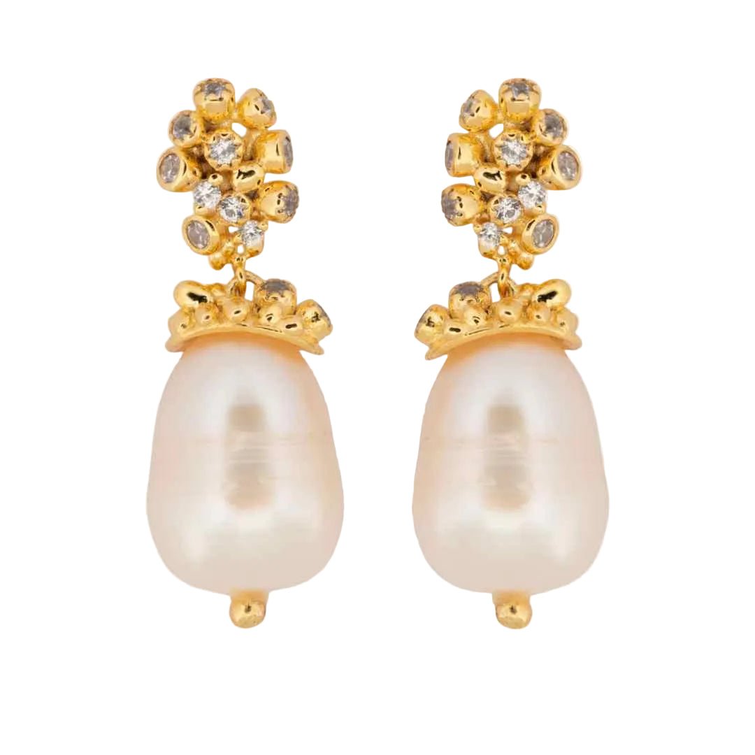 Gold Baroque Pearl Earrings - Lyra - Tucan Trading