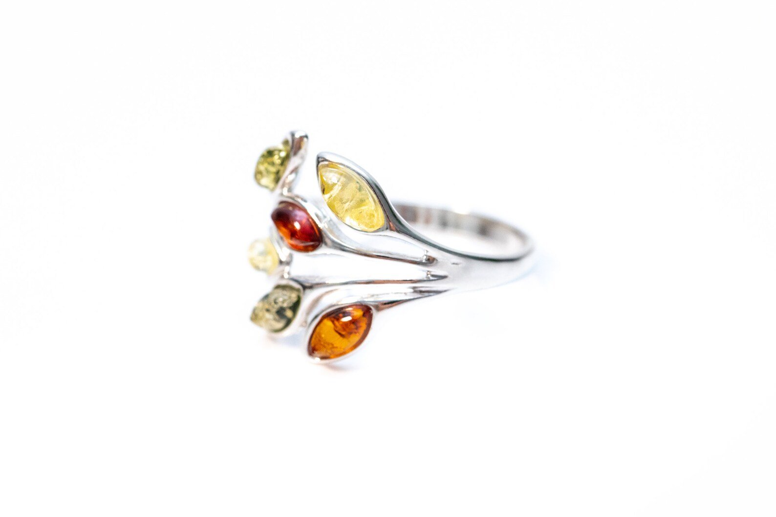 Multicolour Amber Floral Ring - Tucan Trading