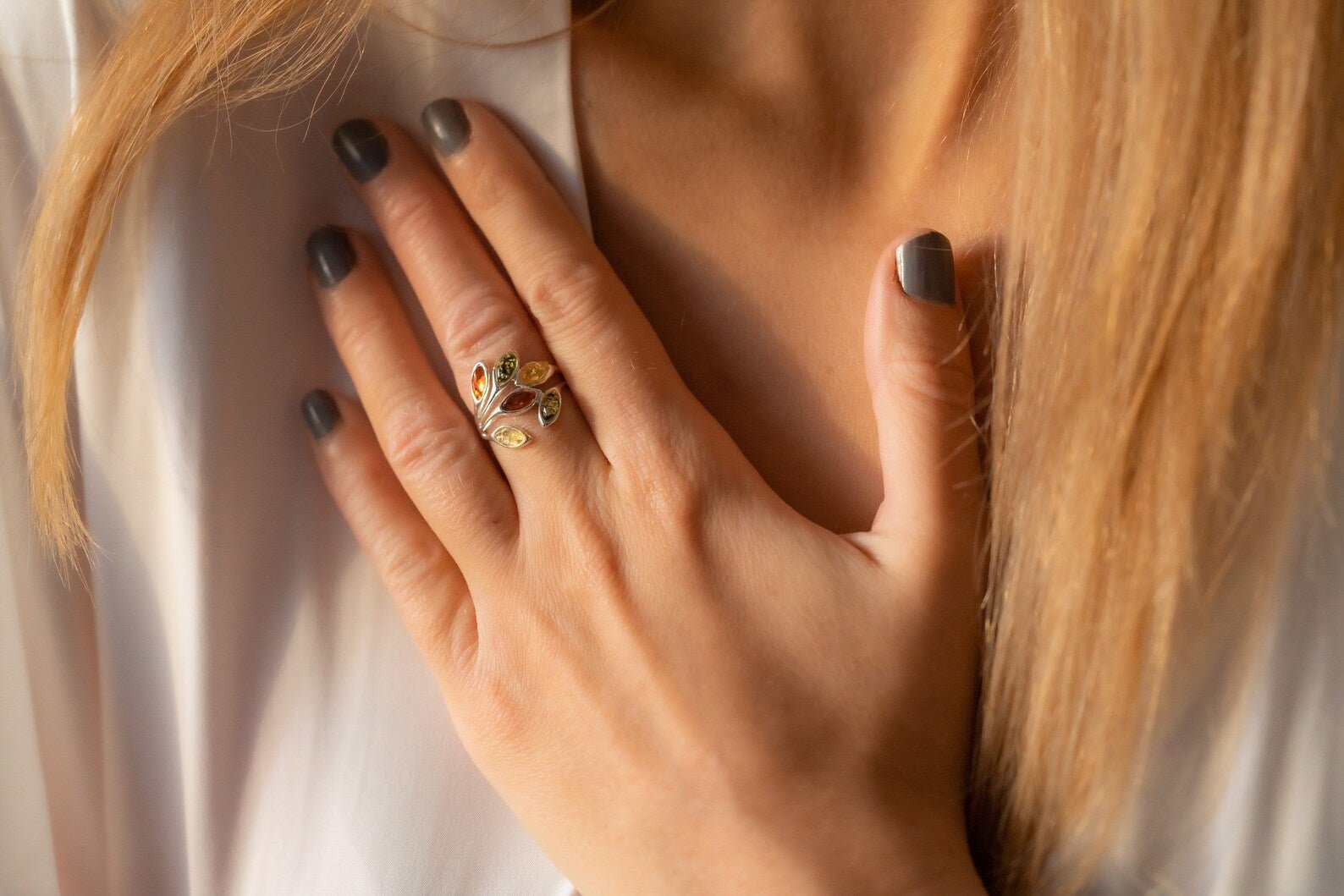 Multicolour Amber Floral Ring - Tucan Trading