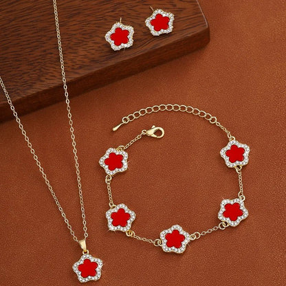 3Pcs Luxury Five Leaf Flower Pendant Necklace &amp; Earrings - Tucan Trading