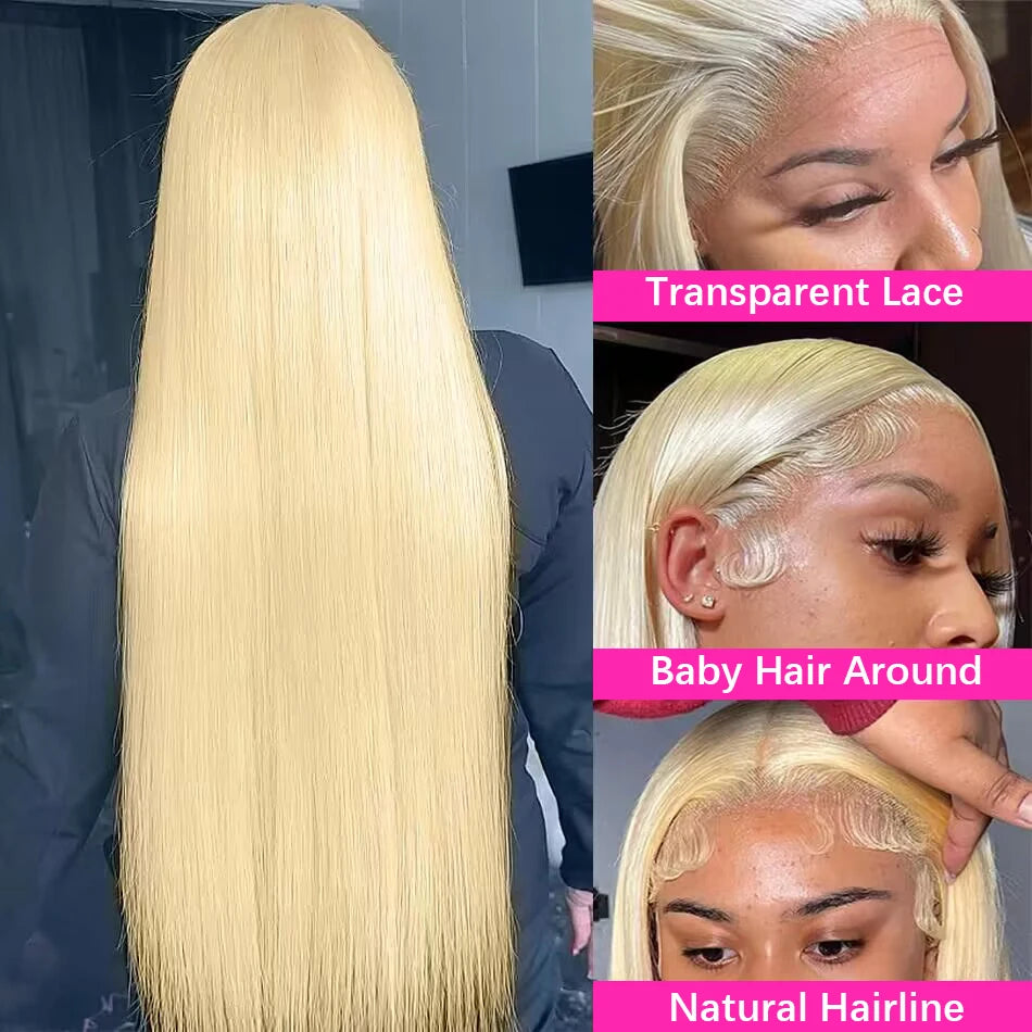 200% 613 Honey Blonde 13x6 HD Transparent Lace Front Human Hair Wig