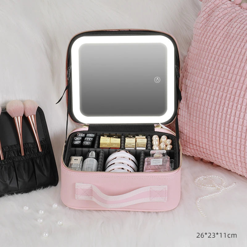 Cosmetic Bag with LED Light &amp; Full-Screen Mirror