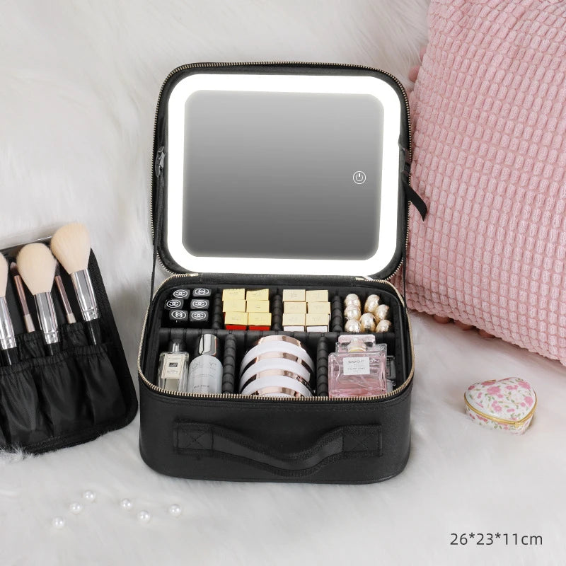 Cosmetic Bag with LED Light &amp; Full-Screen Mirror