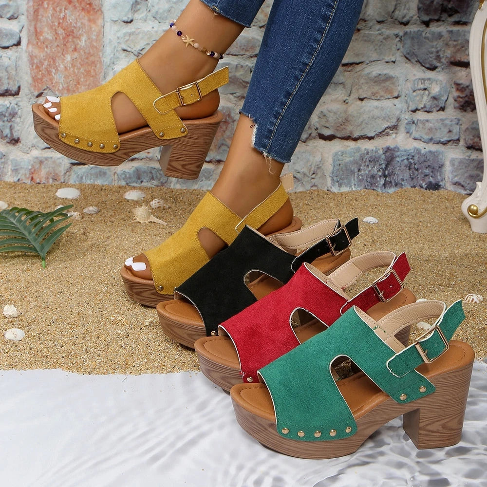 Plus-size Chunky-heel High-heeled Sandals For Women Versatile And Comfortable