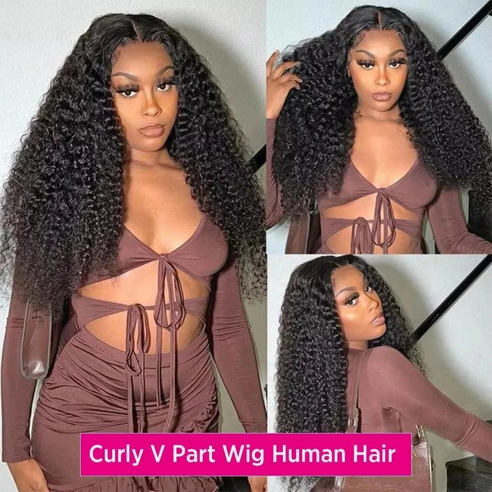 Brazilian V-Part Curly Human Hair Wig