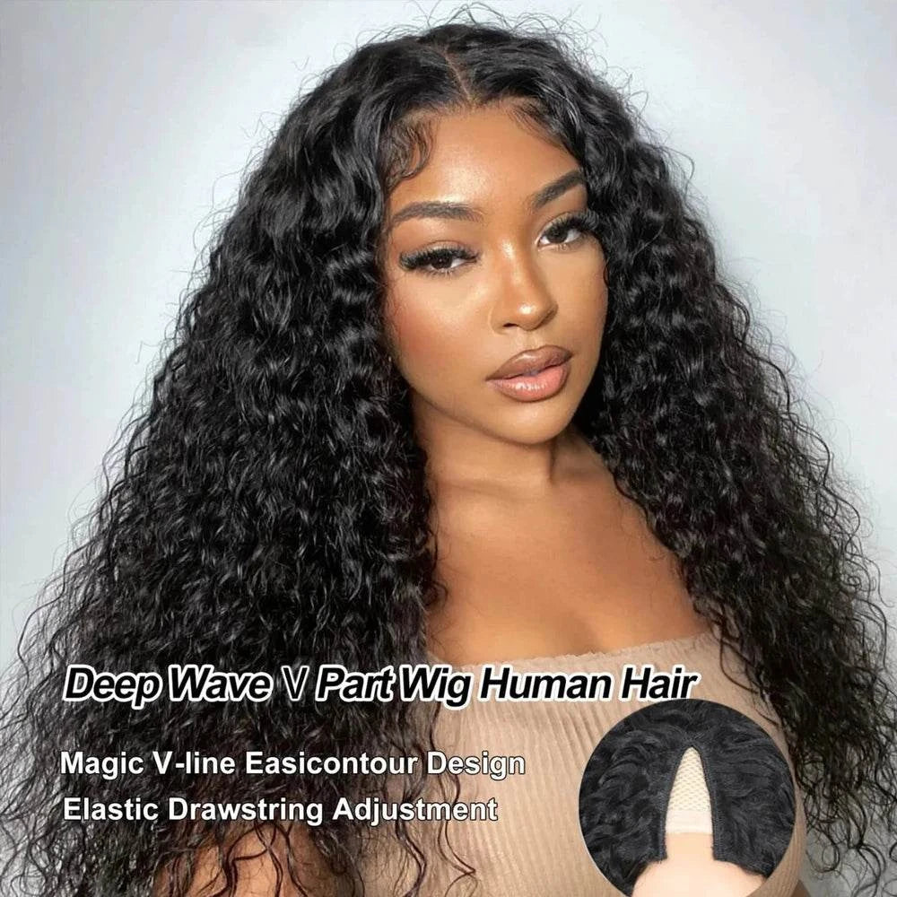 Brazilian V-Part Curly Human Hair Wig
