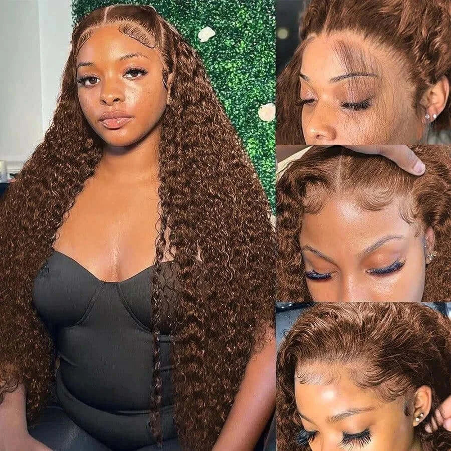Chocolate Brown 13x6 HD Lace Frontal Curly Deep Wave Human Hair
