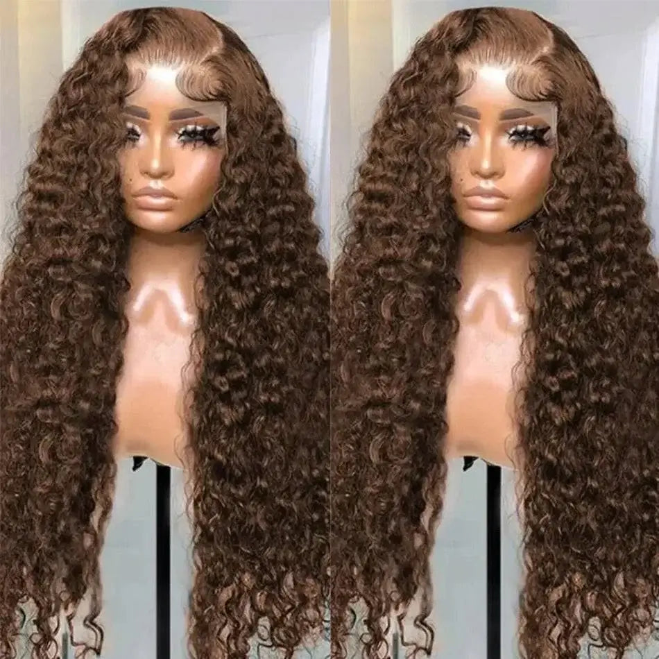 Chocolate Brown 13x6 HD Lace Frontal Curly Deep Wave Human Hair