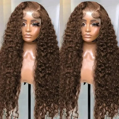 Chocolate Brown 13x6 HD Lace Frontal Curly Deep Wave Human Hair