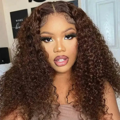 Chocolate Brown 13x6 HD Lace Frontal Curly Deep Wave Human Hair