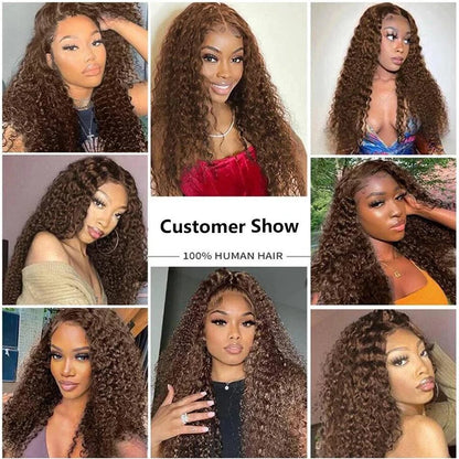 Chocolate Brown 13x6 HD Lace Frontal Curly Deep Wave Human Hair