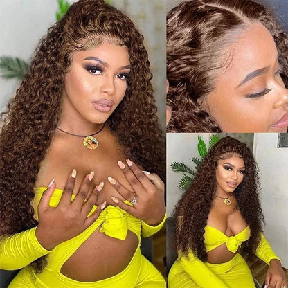 Chocolate Brown 13x6 HD Lace Frontal Curly Deep Wave Human Hair
