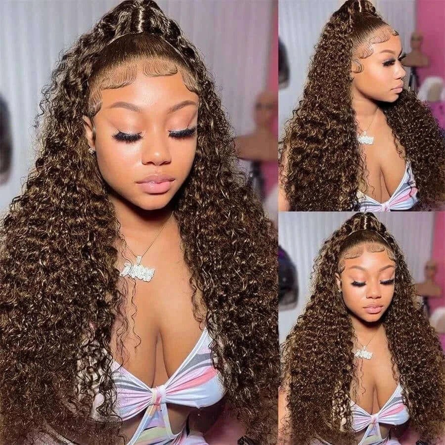 Chocolate Brown 13x6 HD Lace Frontal Curly Deep Wave Human Hair