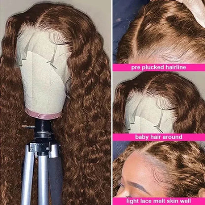 Chocolate Brown 13x6 HD Lace Frontal Curly Deep Wave Human Hair