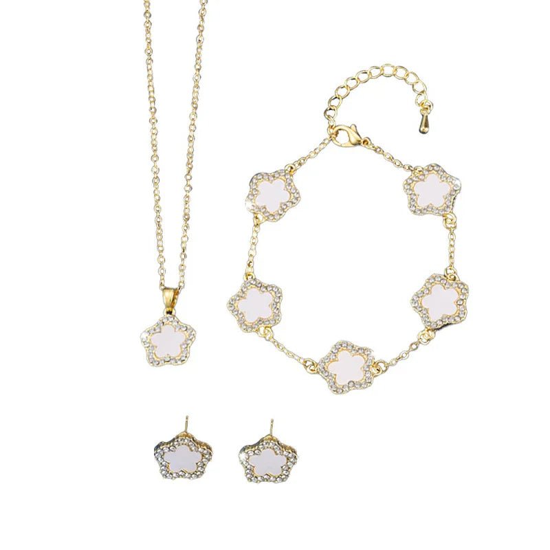 3Pcs Luxury Five Leaf Flower Pendant Necklace &amp; Earrings - Tucan Trading
