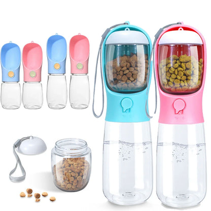 Portable Water Bottle For Pets with Food Container