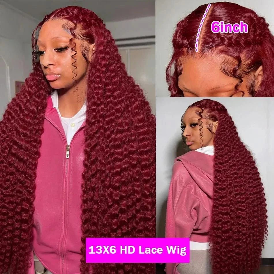 36-38 Inch Burgundy 13x6 hd Lace Frontal Wig