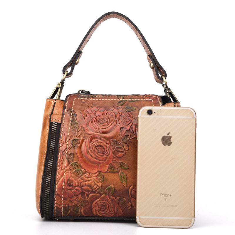 Fashionable Leather Vintage Embossed Handbag