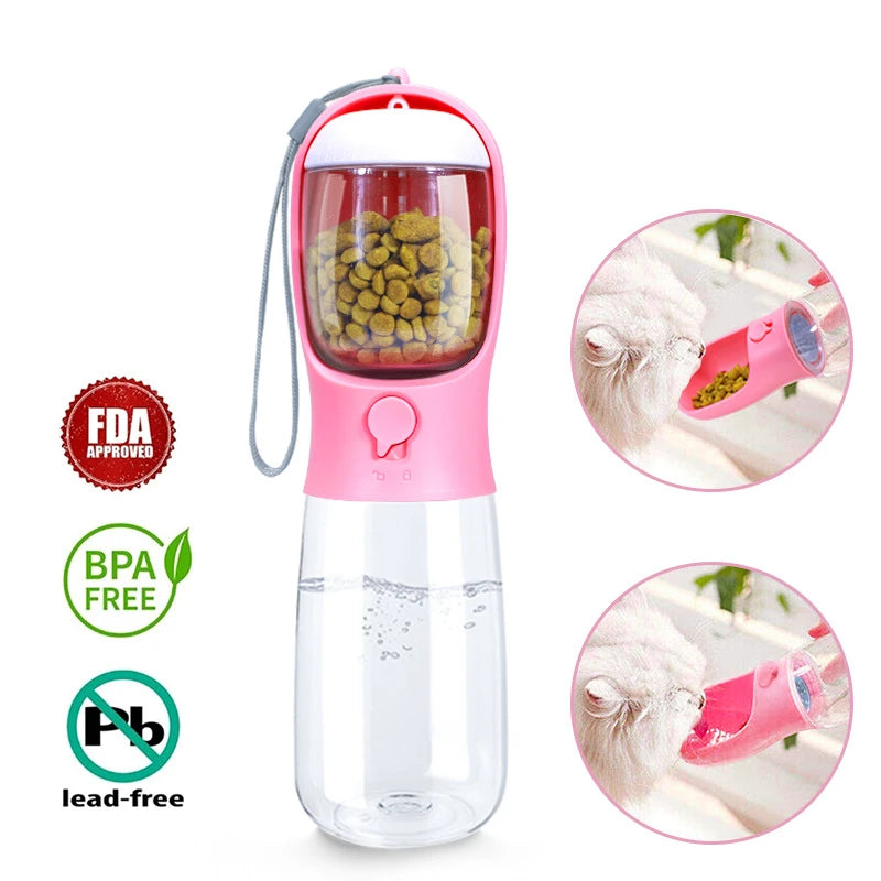 Portable Water Bottle For Pets with Food Container