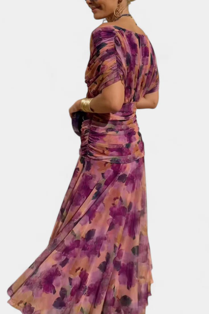 Chiffon Short - sleeved Summer V - neck Long Dress - Tucan Trading
