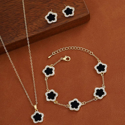 3Pcs Luxury Five Leaf Flower Pendant Necklace &amp; Earrings - Tucan Trading