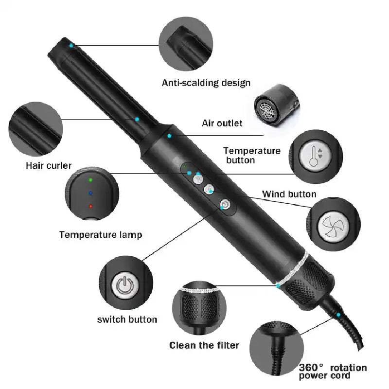 Professional Hair Dryer 7 in 1 Hair Styling Tools Complete Styler Set