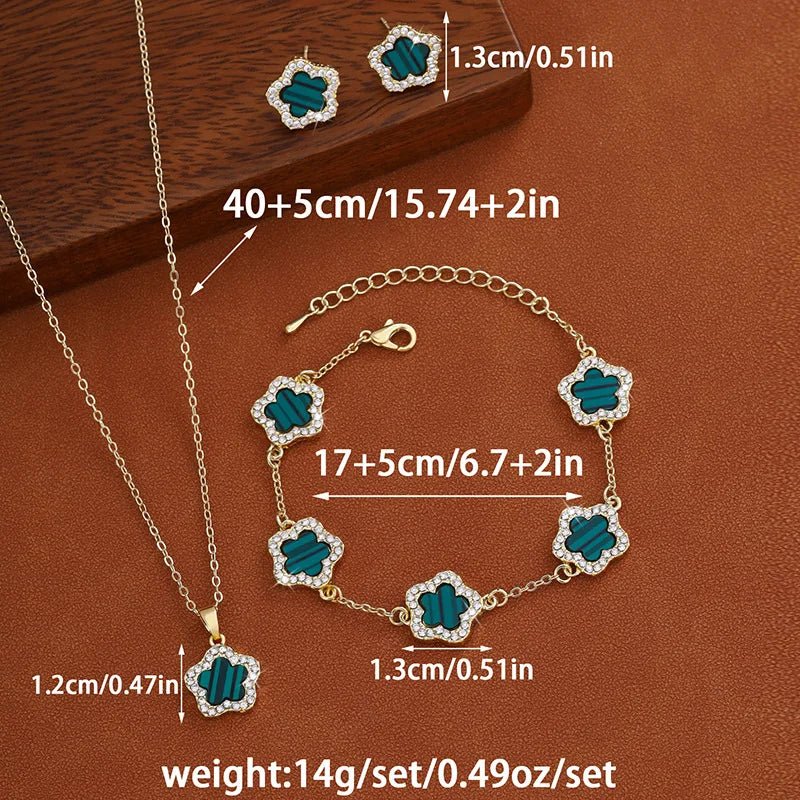 3Pcs Luxury Five Leaf Flower Pendant Necklace &amp; Earrings - Tucan Trading