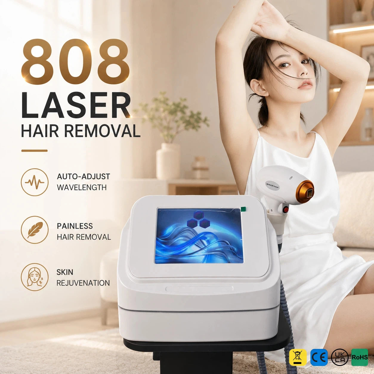 808nm Diode Laser Hair Removal Machine 5Bar Permanent Painless Ice Cooling Hair Reduction for Full Body Bikini Line Hair Removal